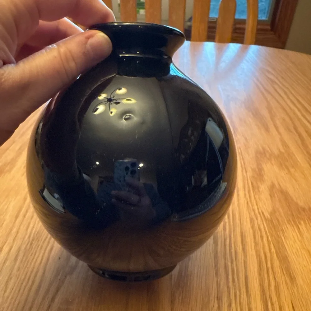 Vintage Black Glass Decorative Vase